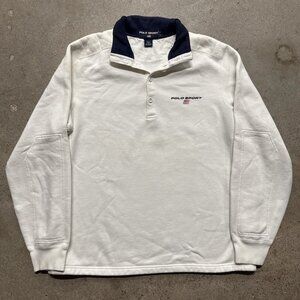 Vintage Polo by Ralph Lauren Men’s 1/4 Button Up White Long Sleeve Sweater Large